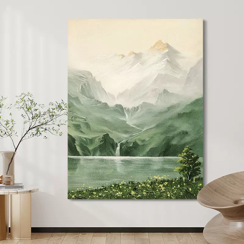 Luscious Mountain Scene European Hike Oil Painting