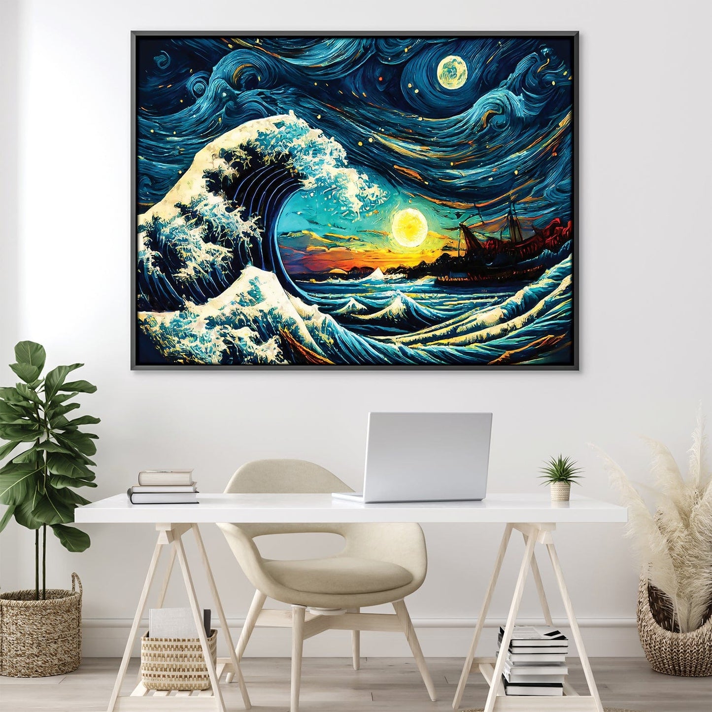 Vibrant Starry Wave Oil Painting - Captivating Ocean Sunset Decor