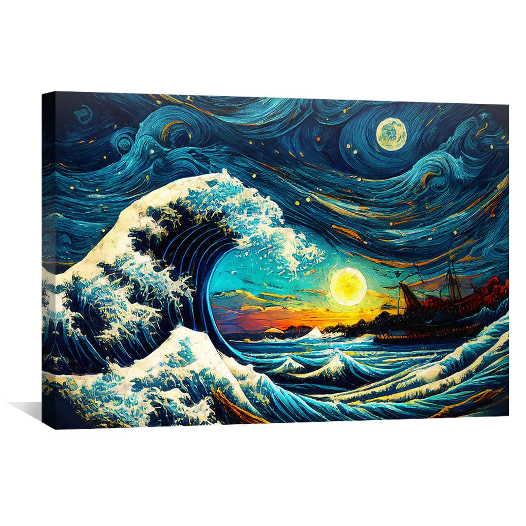 Vibrant Starry Wave Oil Painting - Captivating Ocean Sunset Decor
