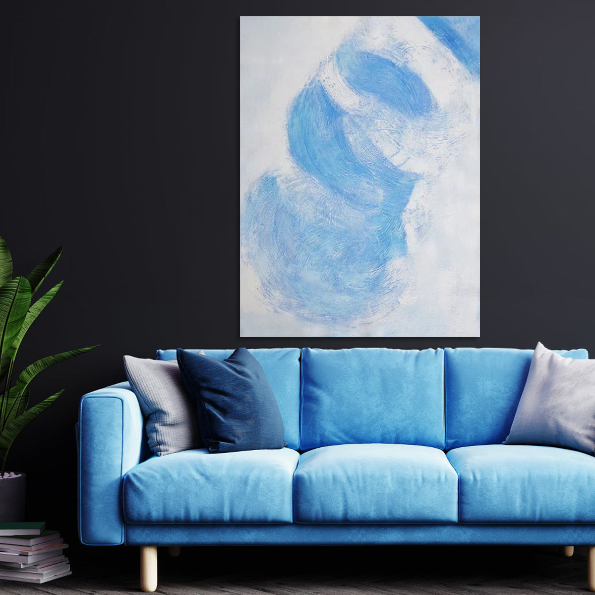 Abstract Blue Swirls: Serene Oil Painting for Modern Home Decor