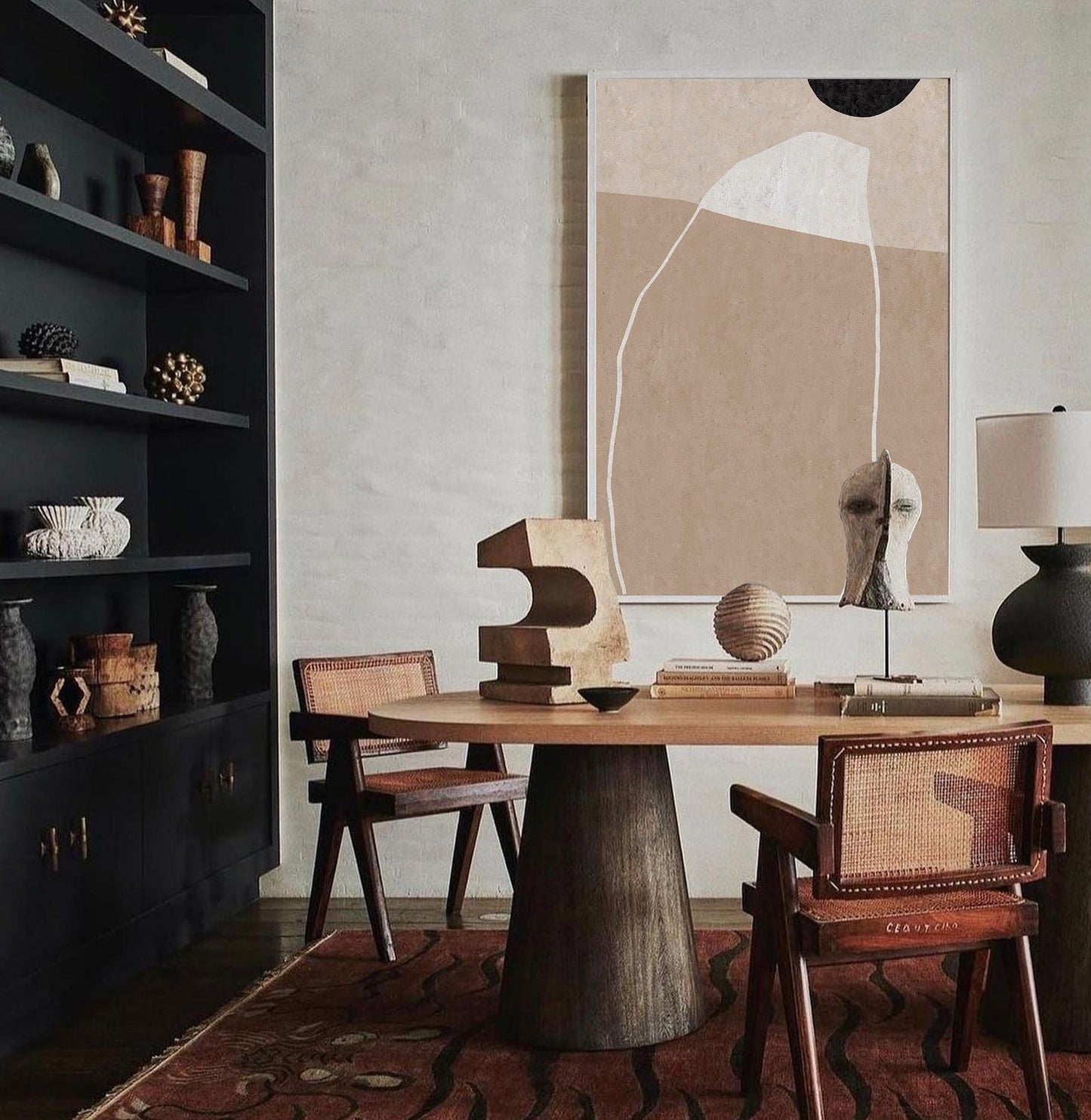 Contemporary Beige Abstract Oil Painting for Modern Home Décor