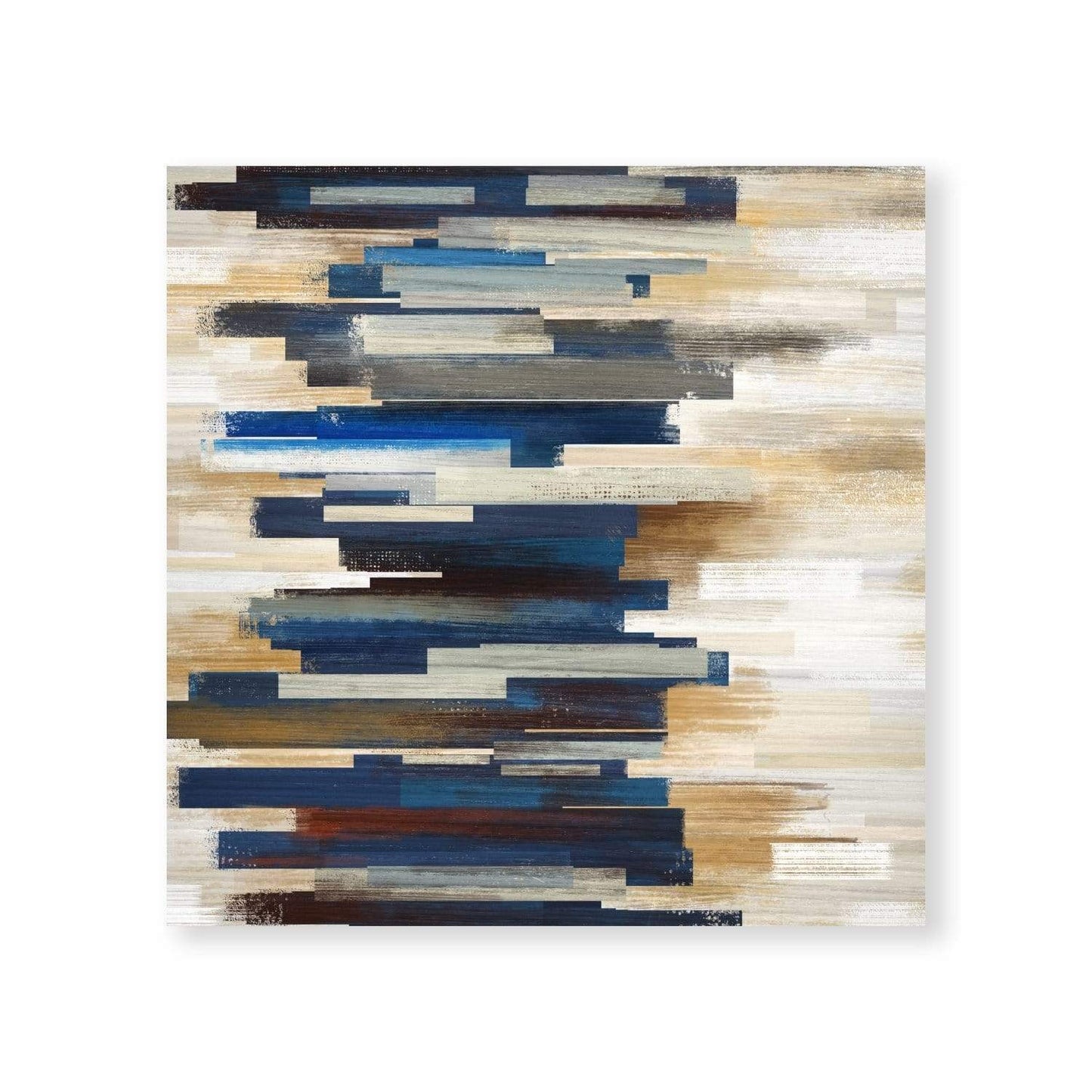 Abstract Blue and Brown Stacked Oil Painting for Modern Home Decor