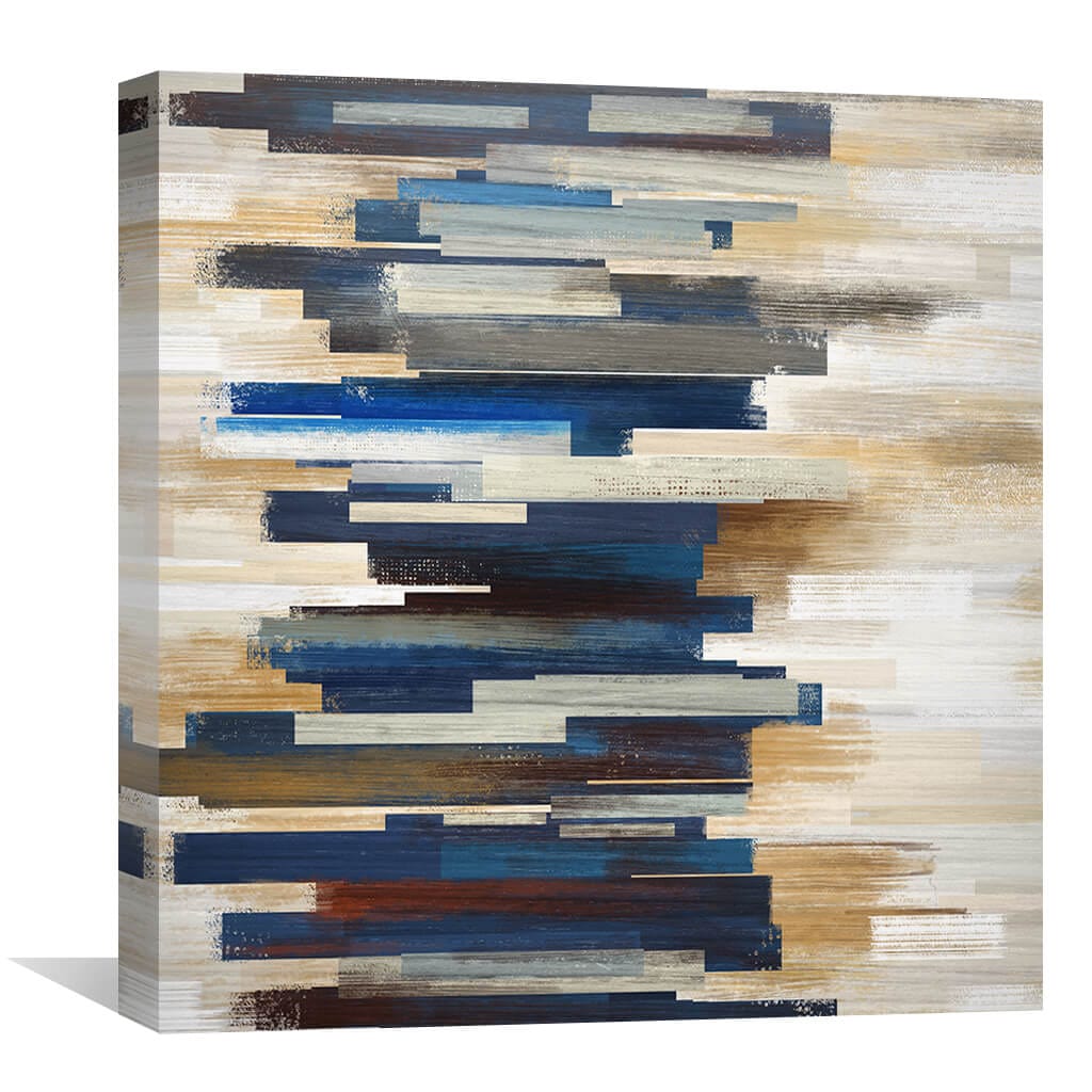 Abstract Blue and Brown Stacked Oil Painting for Modern Home Decor