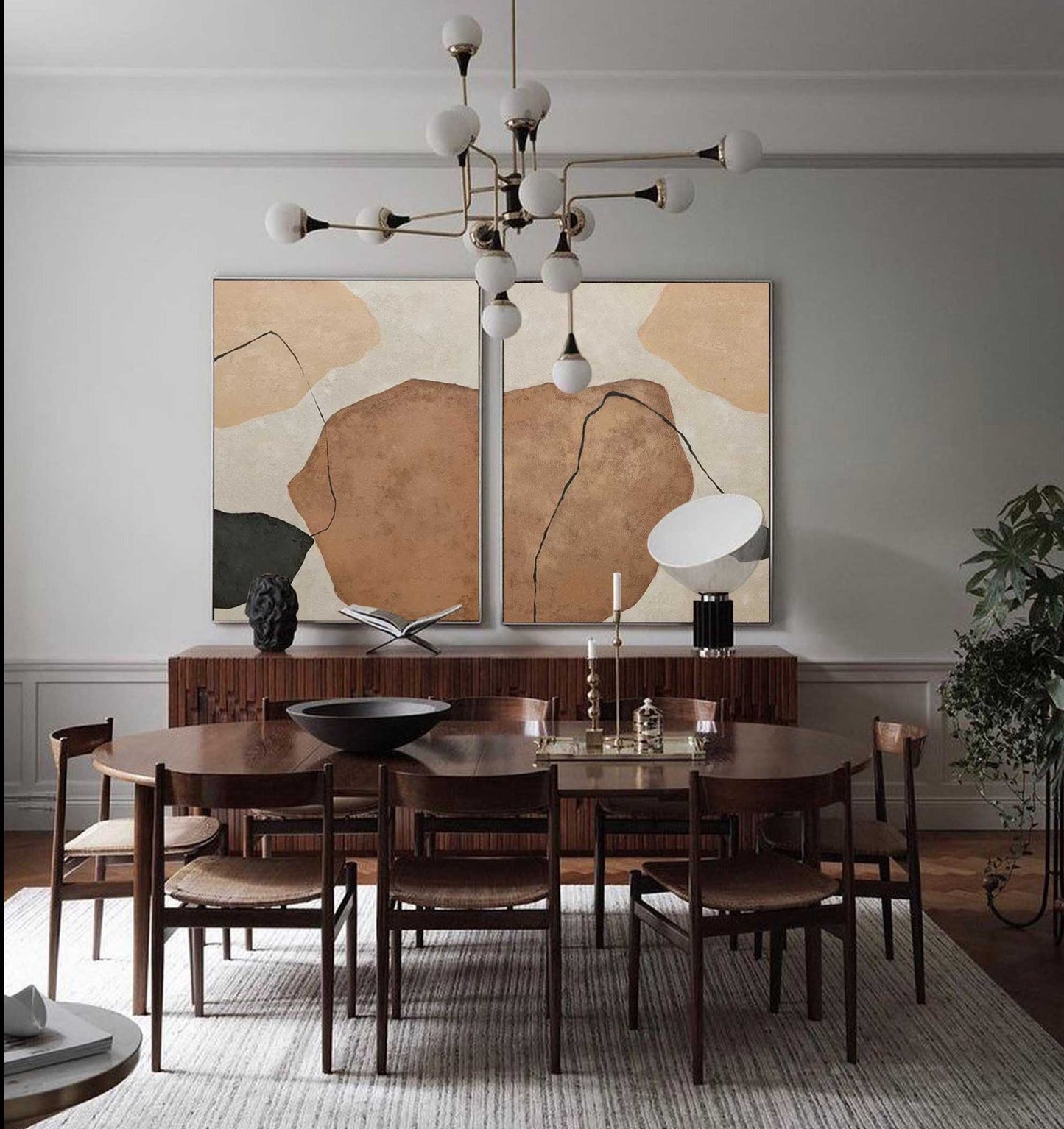 Abstract Minimalist Geometric Oil Painting with Earthy Tones for Modern Decor