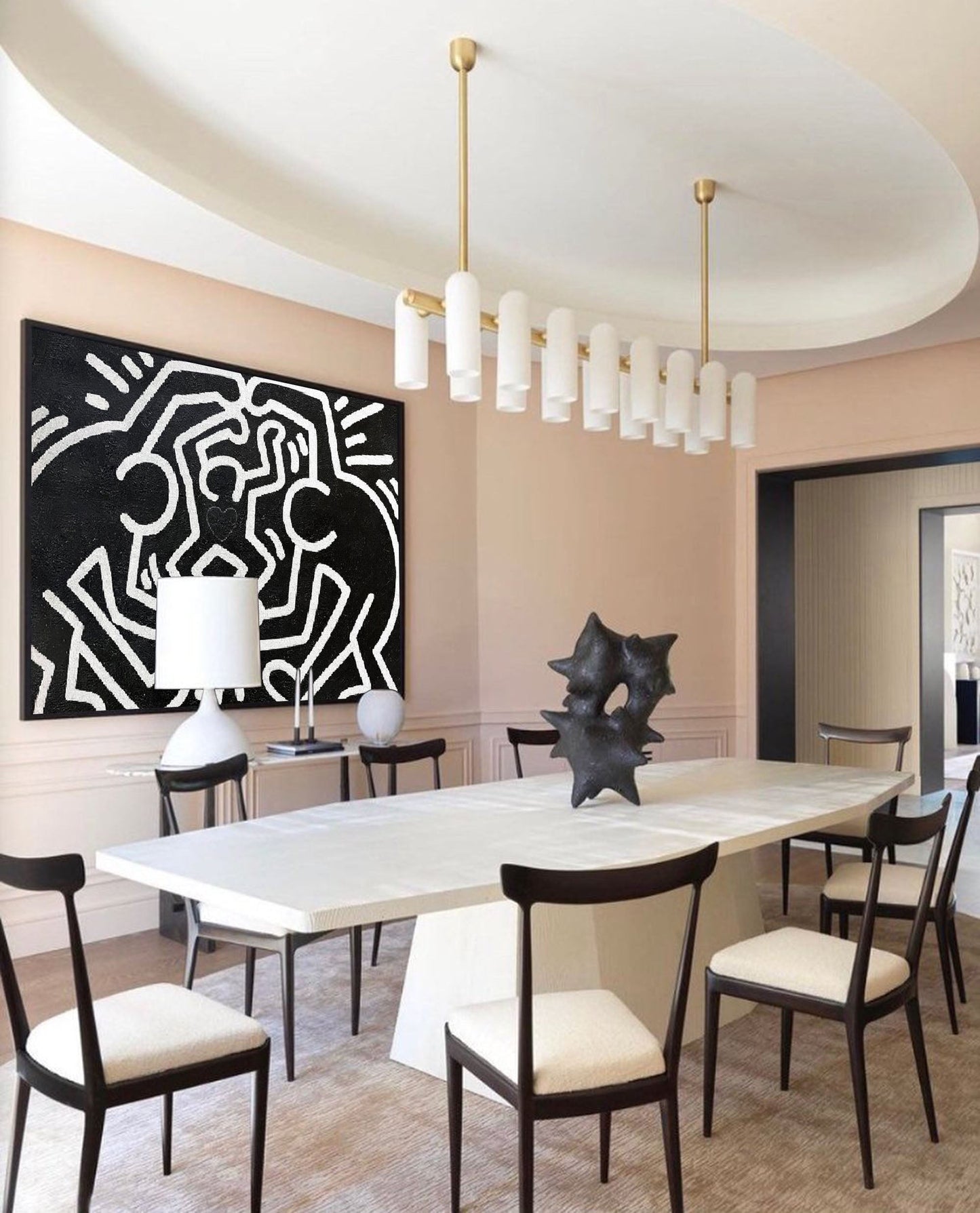 Bold Abstract Expressionist Oil Painting in Keith Haring Style