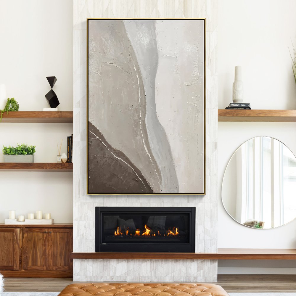 Abstract Oil Painting of Serene Stormy Waters in Earthy Tones for Modern Decor