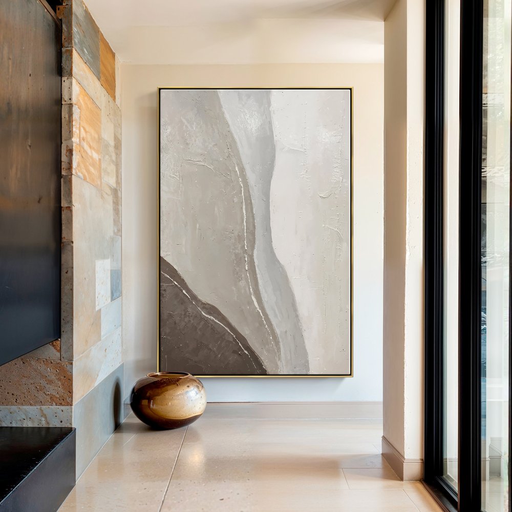 Abstract Oil Painting of Serene Stormy Waters in Earthy Tones for Modern Decor