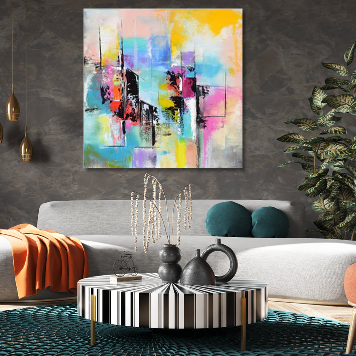 Colorful Abstract Oil Painting for Modern Home Decor