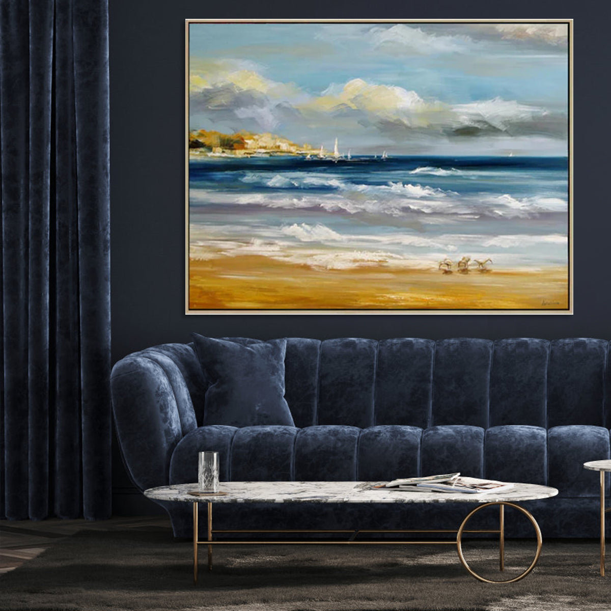 Coastal Serenity: Captivating Oil Painting of Waves and Summer Skies