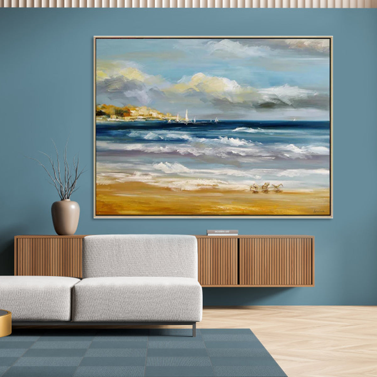 Coastal Serenity: Captivating Oil Painting of Waves and Summer Skies