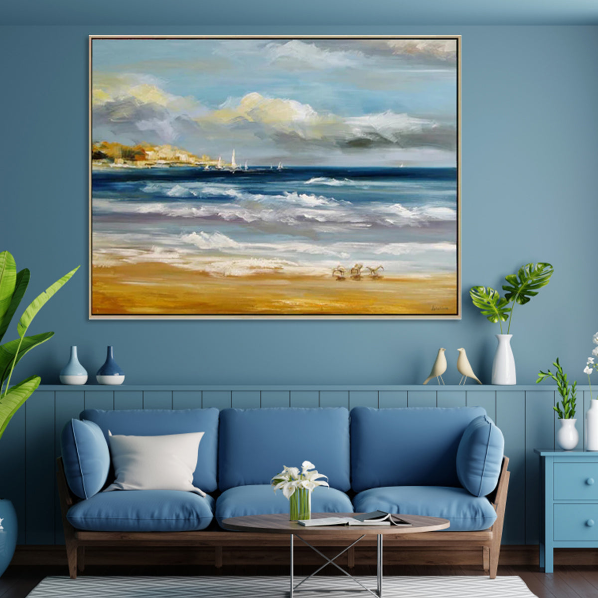 Coastal Serenity: Captivating Oil Painting of Waves and Summer Skies
