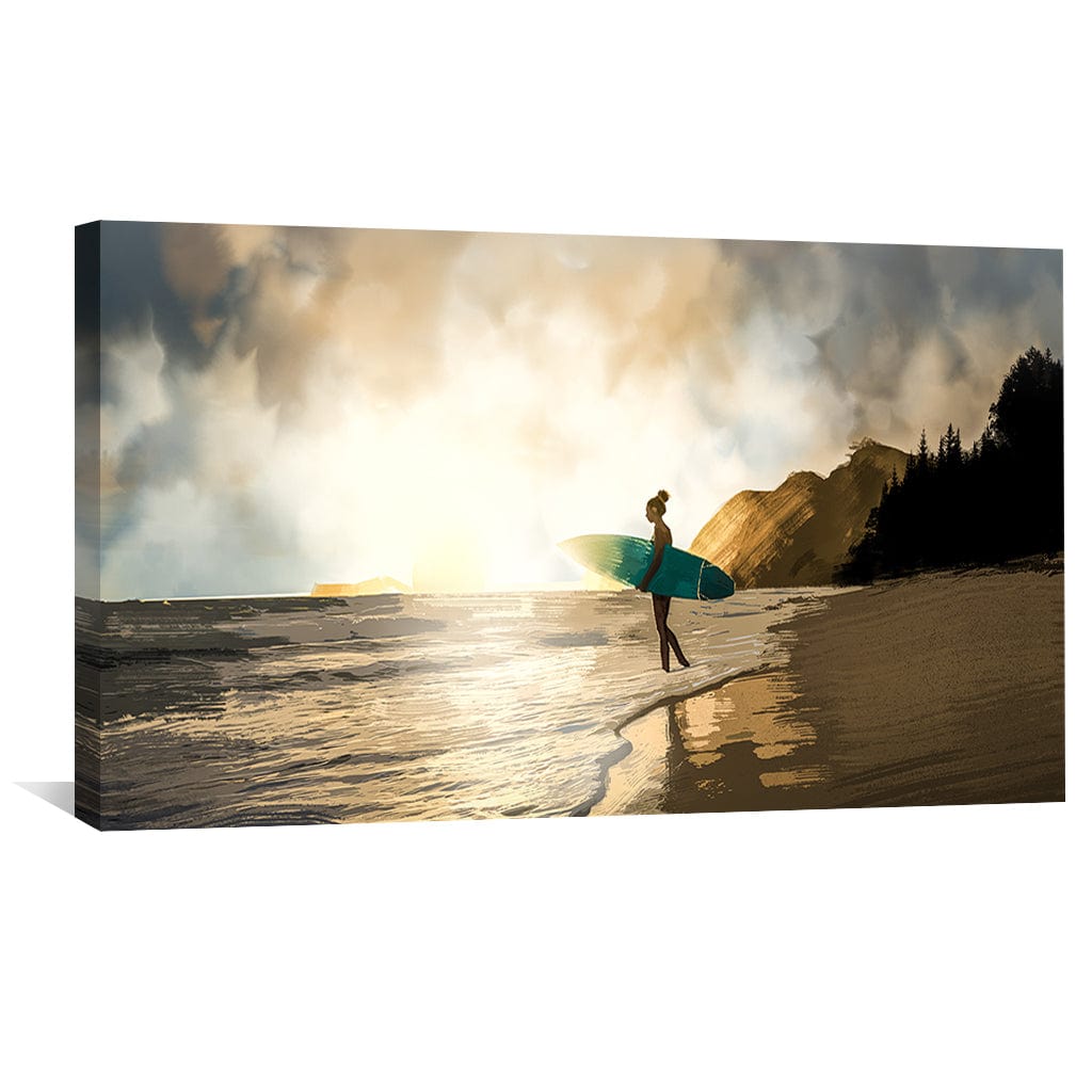 Serene Surfing Scene at Dawn - Coastal Wall Art for Beach Lovers