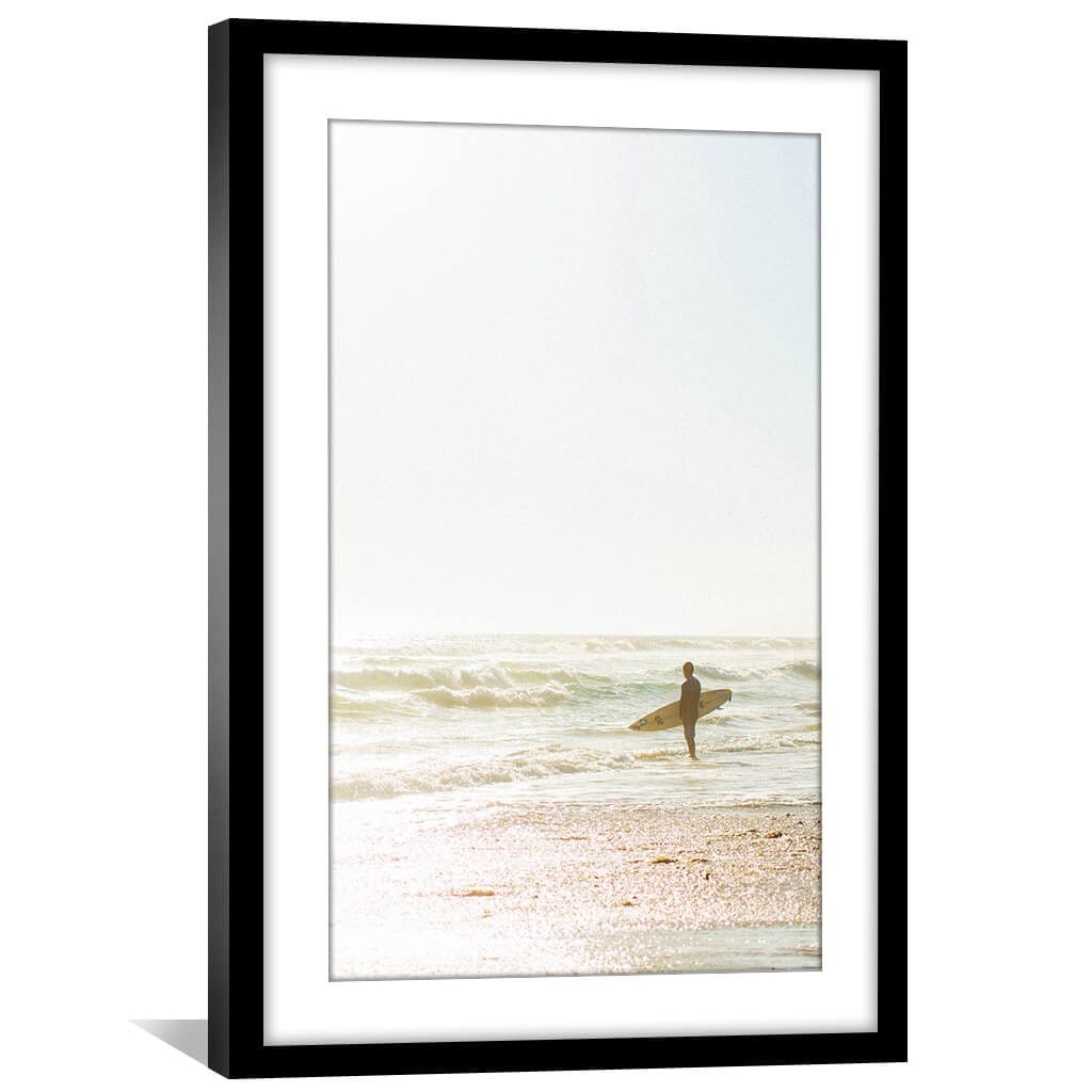 Coastal Serenity: Inspiring Surfer Sunset Oil Painting for Beach Lovers
