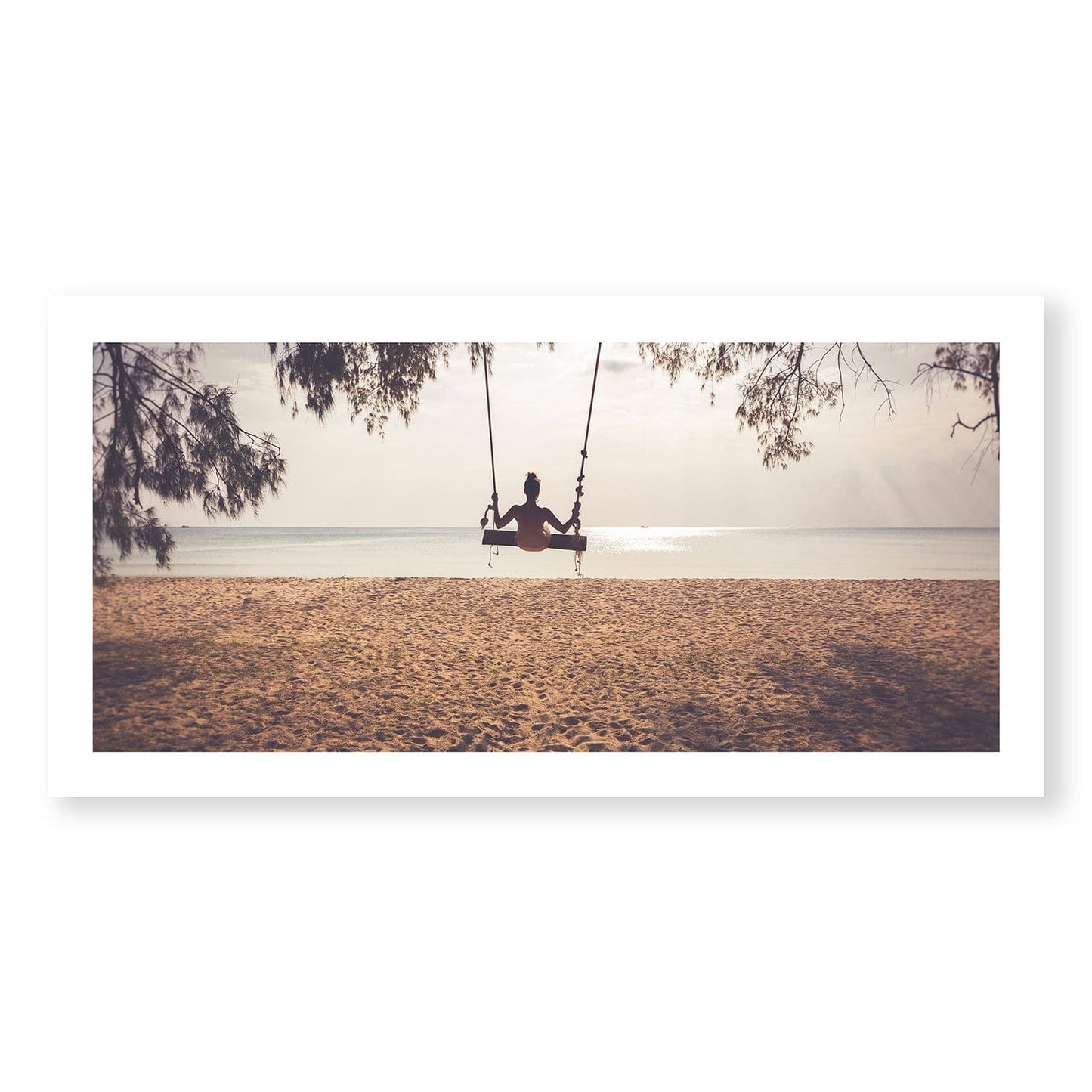 Beach Swing Serenity Oil Painting for Tranquil Home Decor