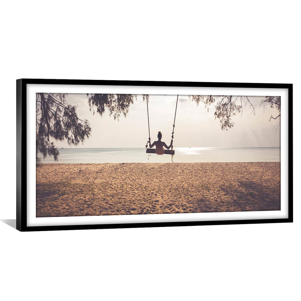 Beach Swing Serenity Oil Painting for Tranquil Home Decor