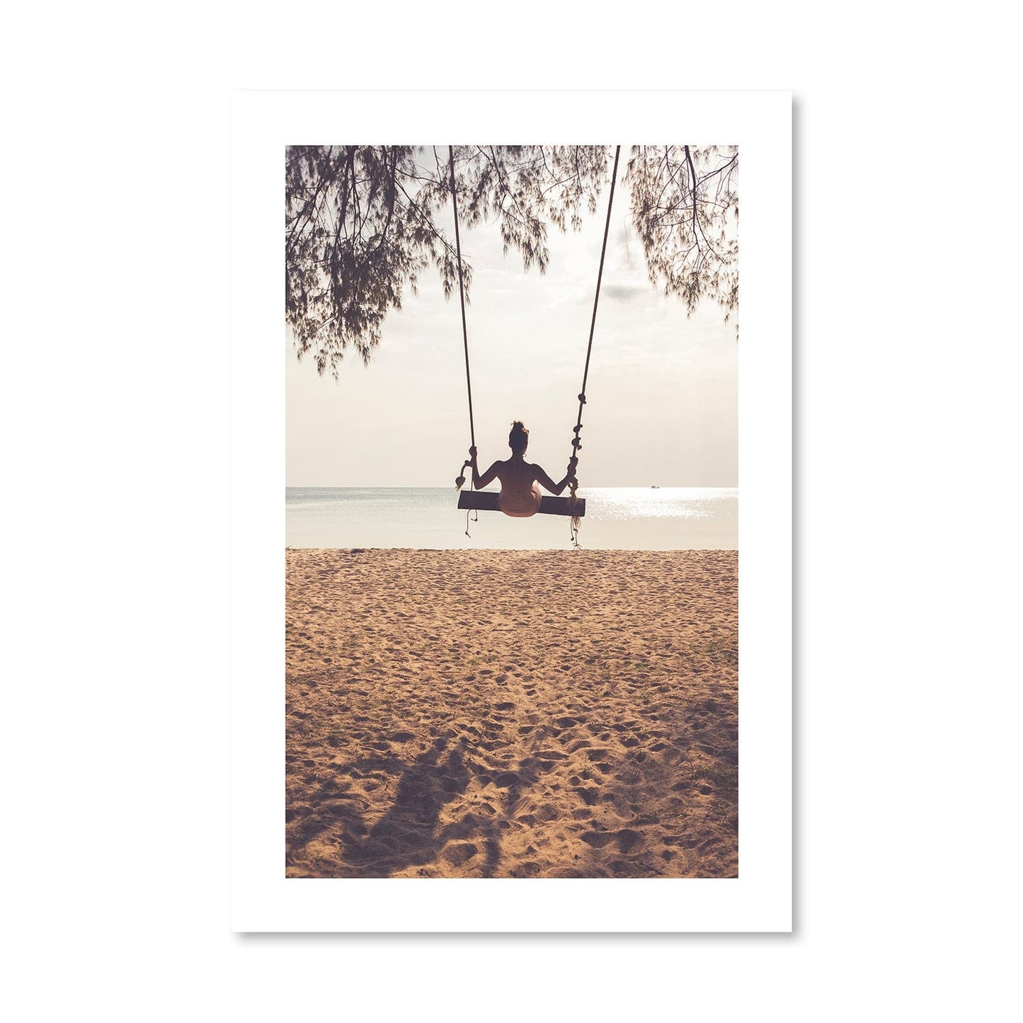 Tranquil Beach Swing Oil Painting for Relaxing Home Decor