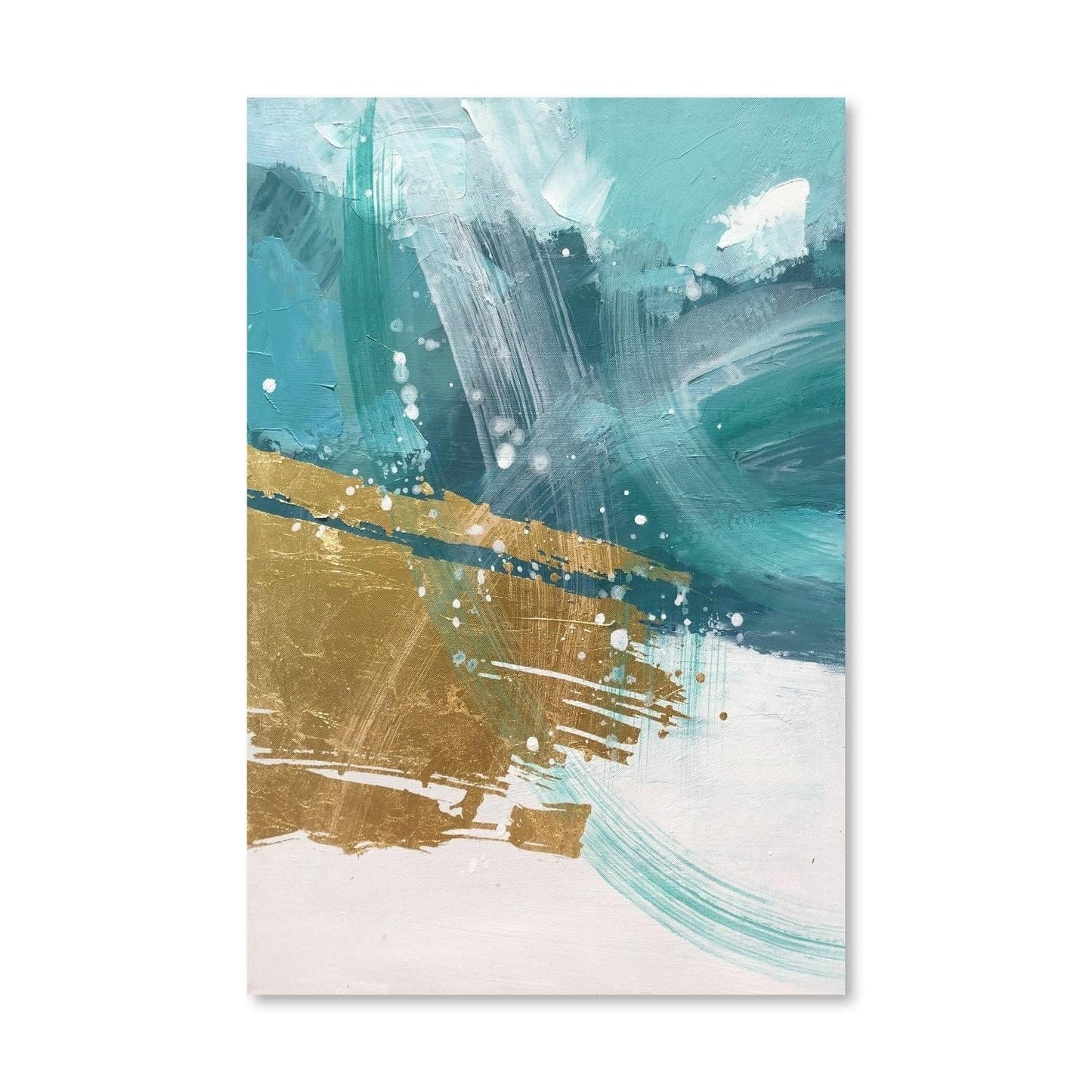 Abstract Turquoise and Gold Oil Painting for Modern Home Decor