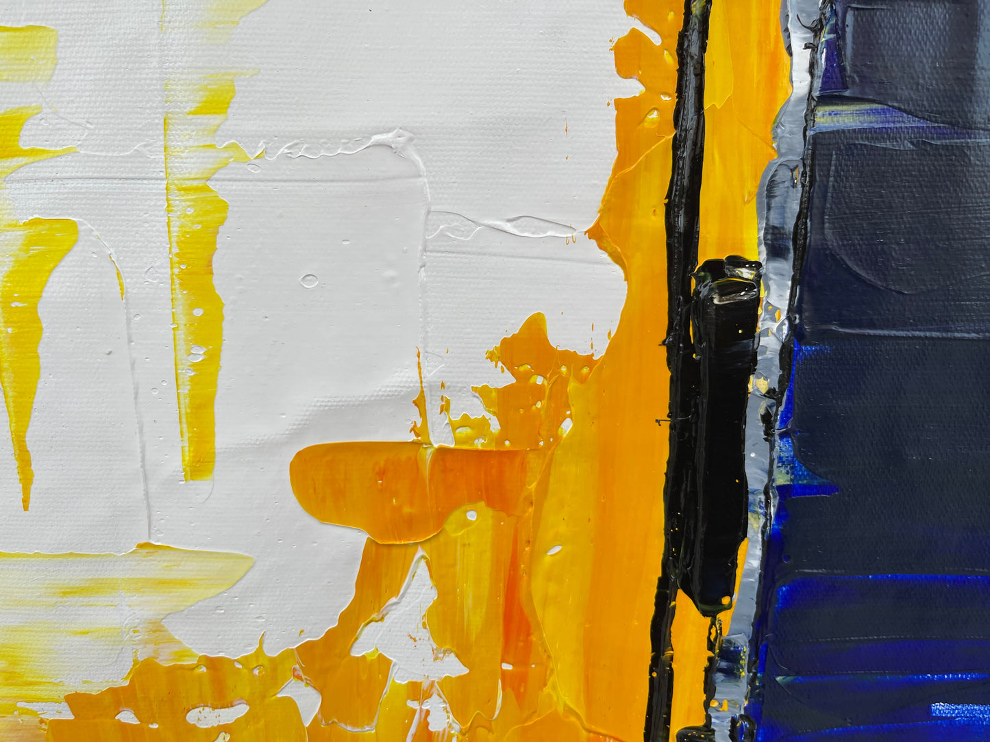 Contemporary Abstract Oil Painting in Bold Yellow and Blue Tones