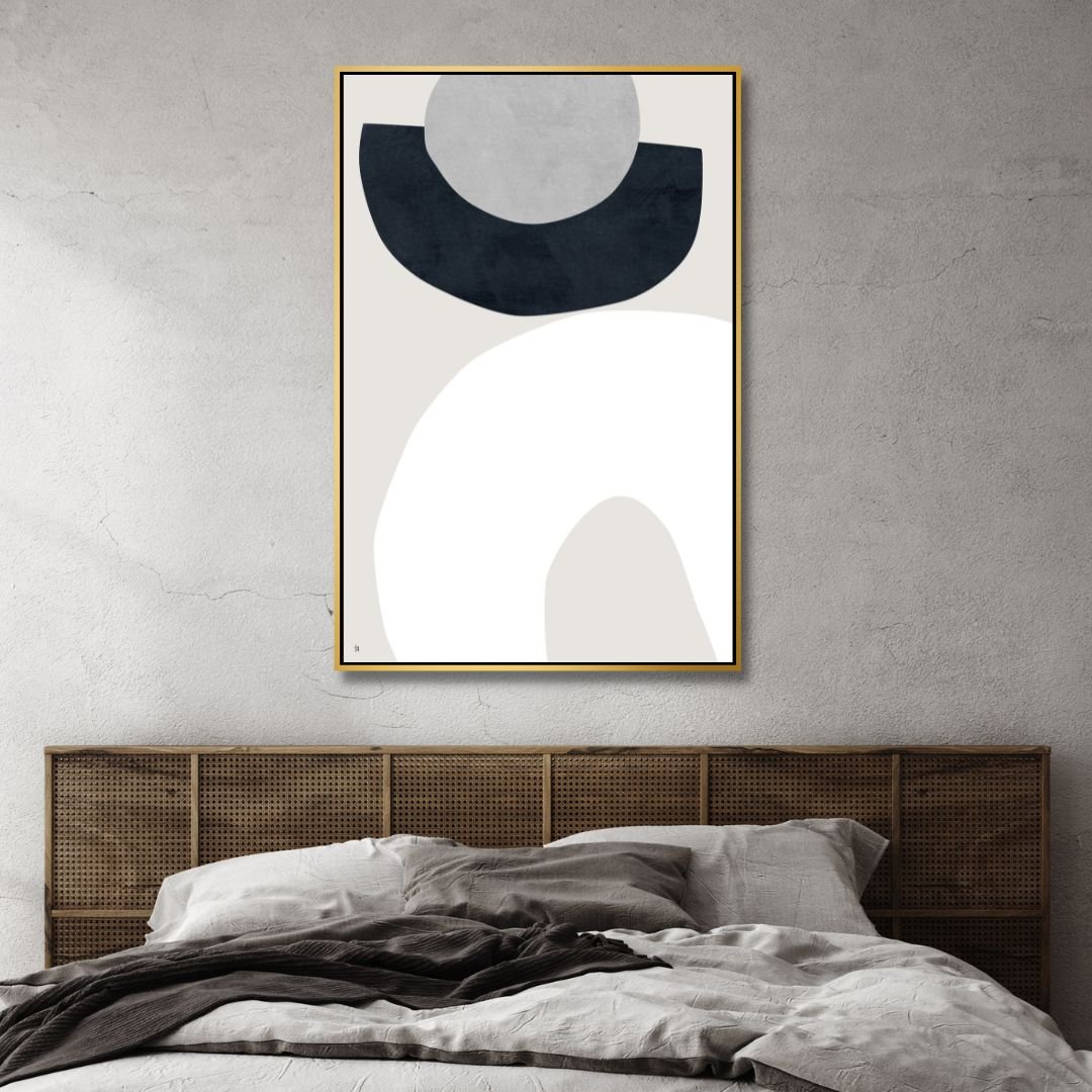 Modern Beige and Gray Geometric Abstract Oil Painting for Contemporary Decor