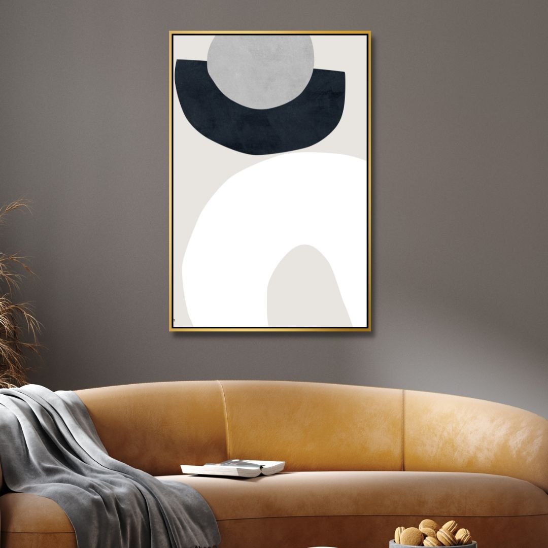 Modern Beige and Gray Geometric Abstract Oil Painting for Contemporary Decor