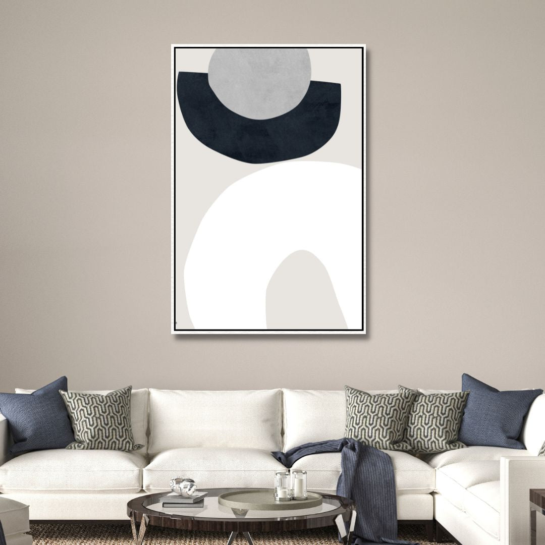 Modern Beige and Gray Geometric Abstract Oil Painting for Contemporary Decor