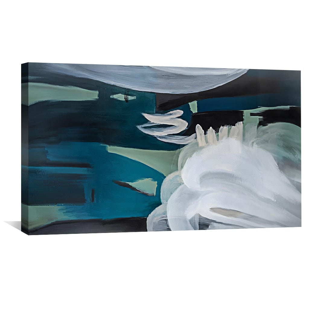 Abstract Teal Ocean Waves Oil Painting for Modern Living Room Decor