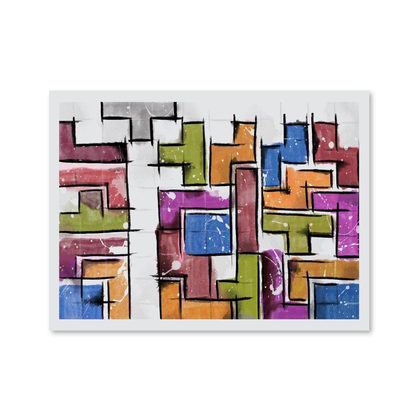 Colorful Abstract Oil Painting Inspired by Tetris Shapes for Modern Living Spaces