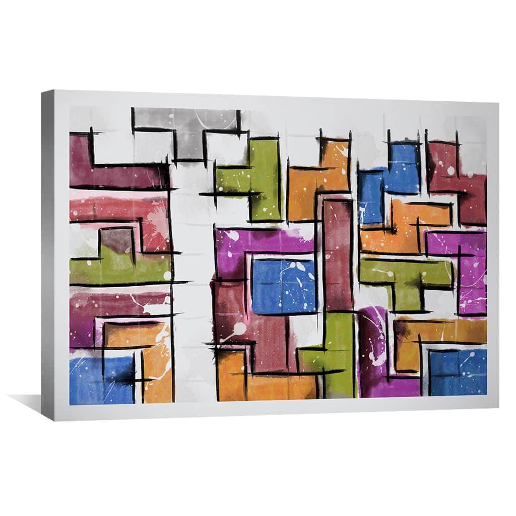 Colorful Abstract Oil Painting Inspired by Tetris Shapes for Modern Living Spaces