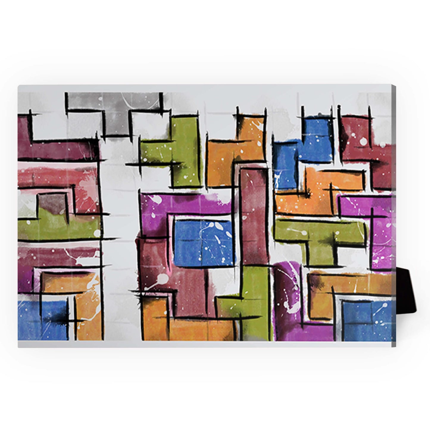Colorful Abstract Tetris-Inspired Oil Painting for Desktop Decor