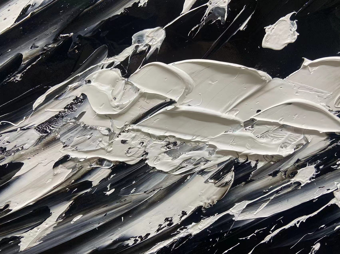 Dynamic Black and White Wave Oil Painting for Modern Home Decor