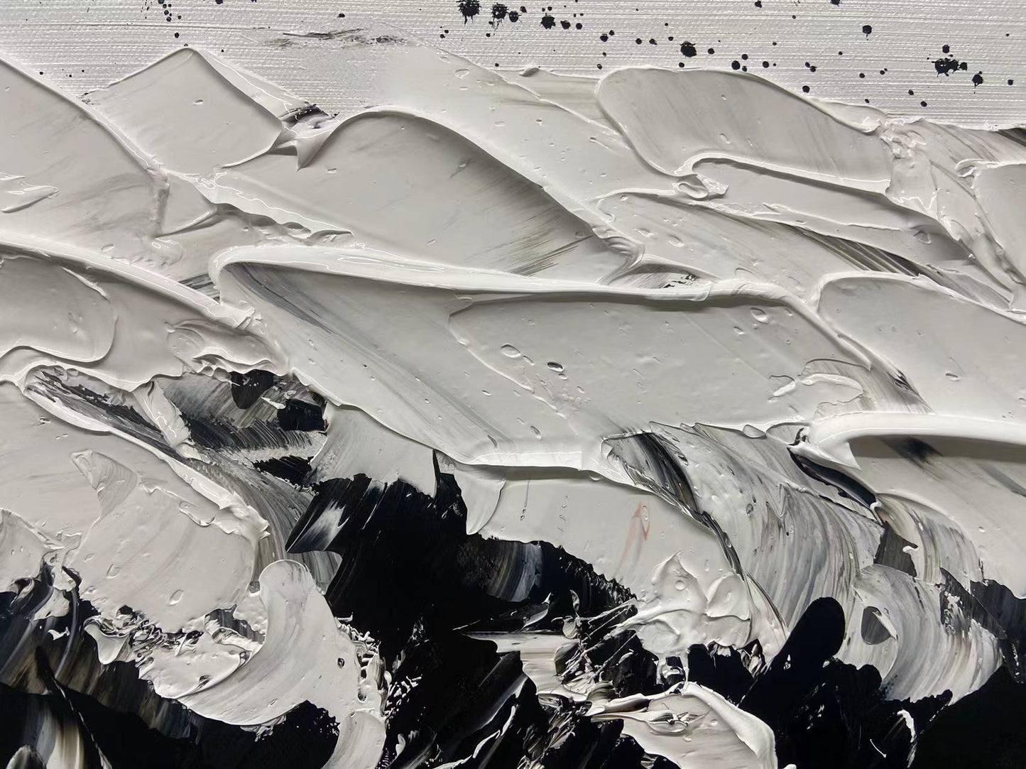 Dynamic Black and White Wave Oil Painting for Modern Home Decor