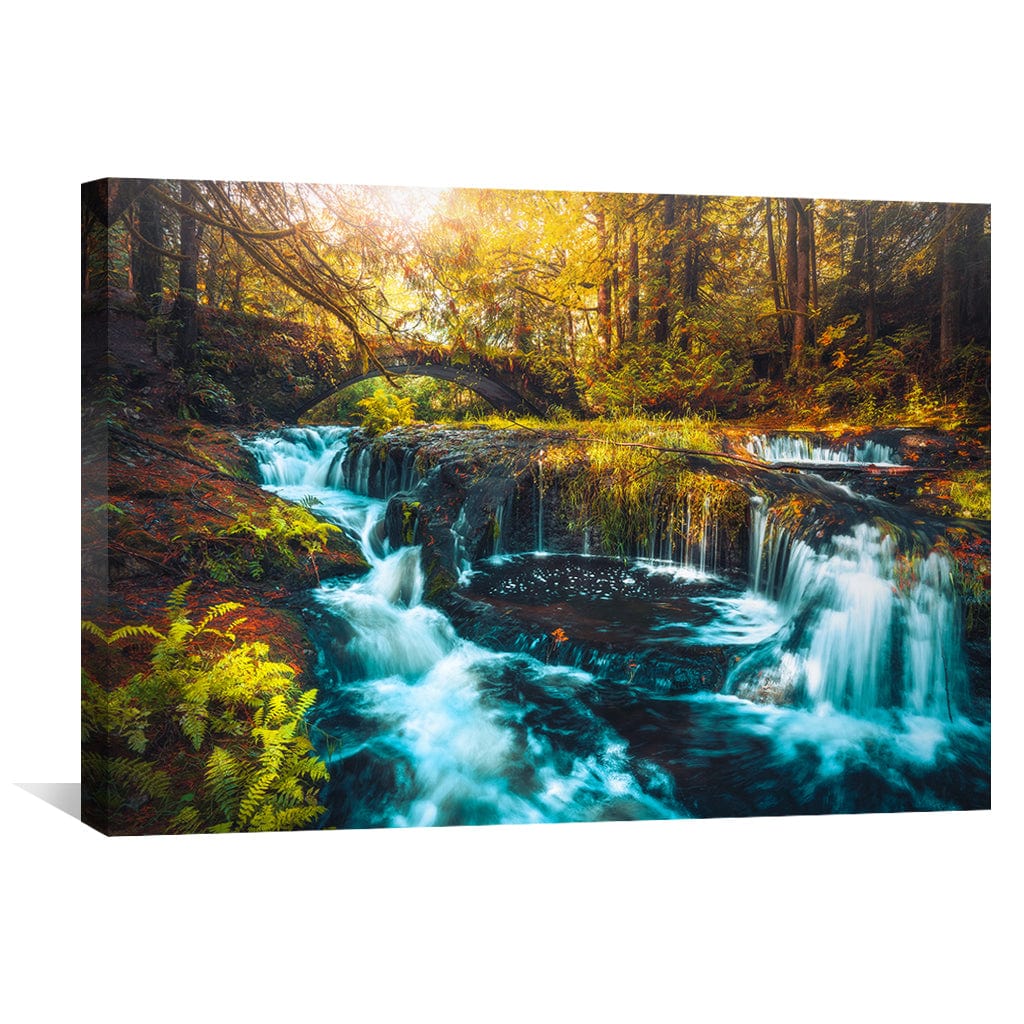 Tranquil Forest Waterfall Oil Painting for Serene Home Decor