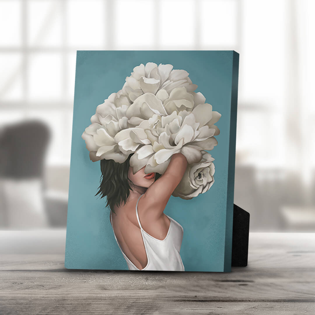 Mystical Floral Elegance: Captivating Oil Painting of a Woman with White Blooms