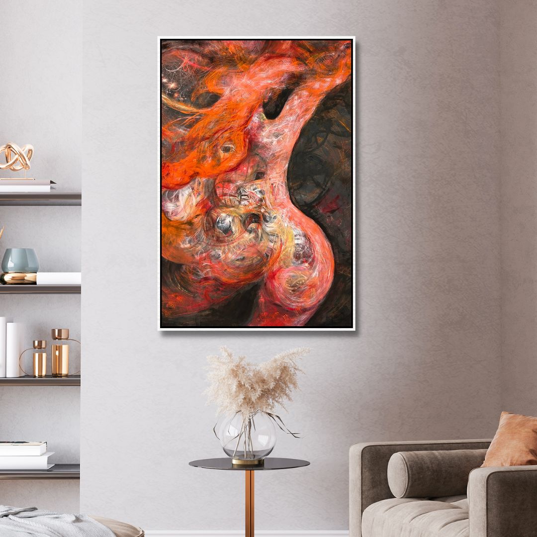 Vibrant Abstract Oil Painting of Scarlet Flower in Bloom