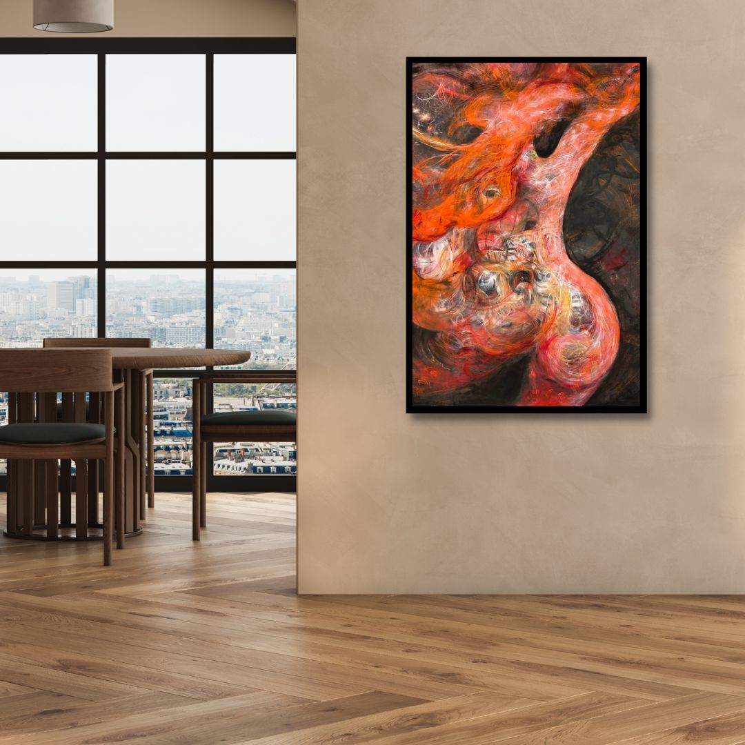 Vibrant Abstract Oil Painting of Scarlet Flower in Bloom