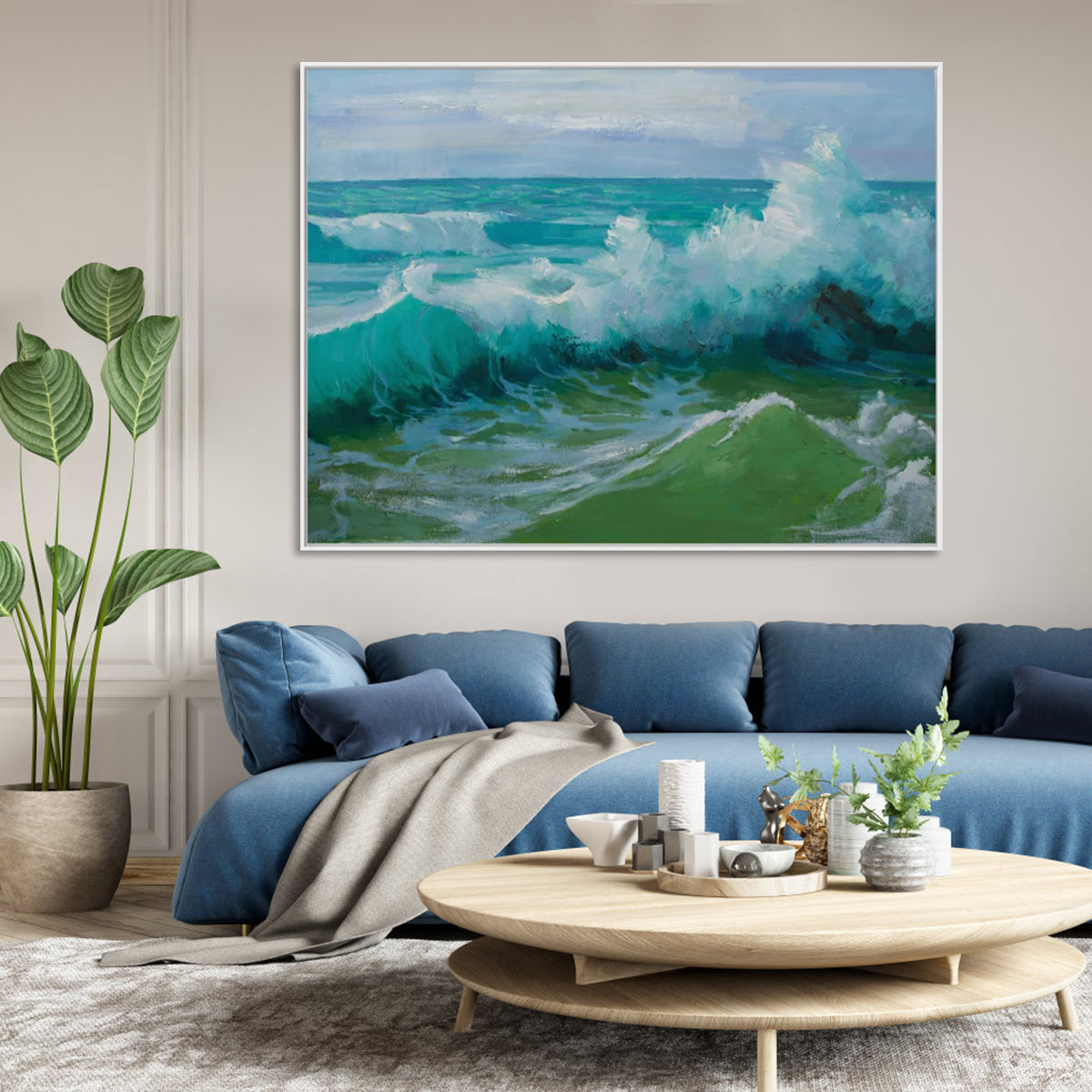 Vibrant Ocean Waves Oil Painting for Beach-Inspired Home Decor