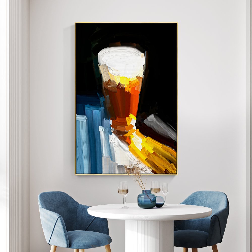 Captivating Abstract Oil Painting of a Golden Beer Glass Against Dark Background