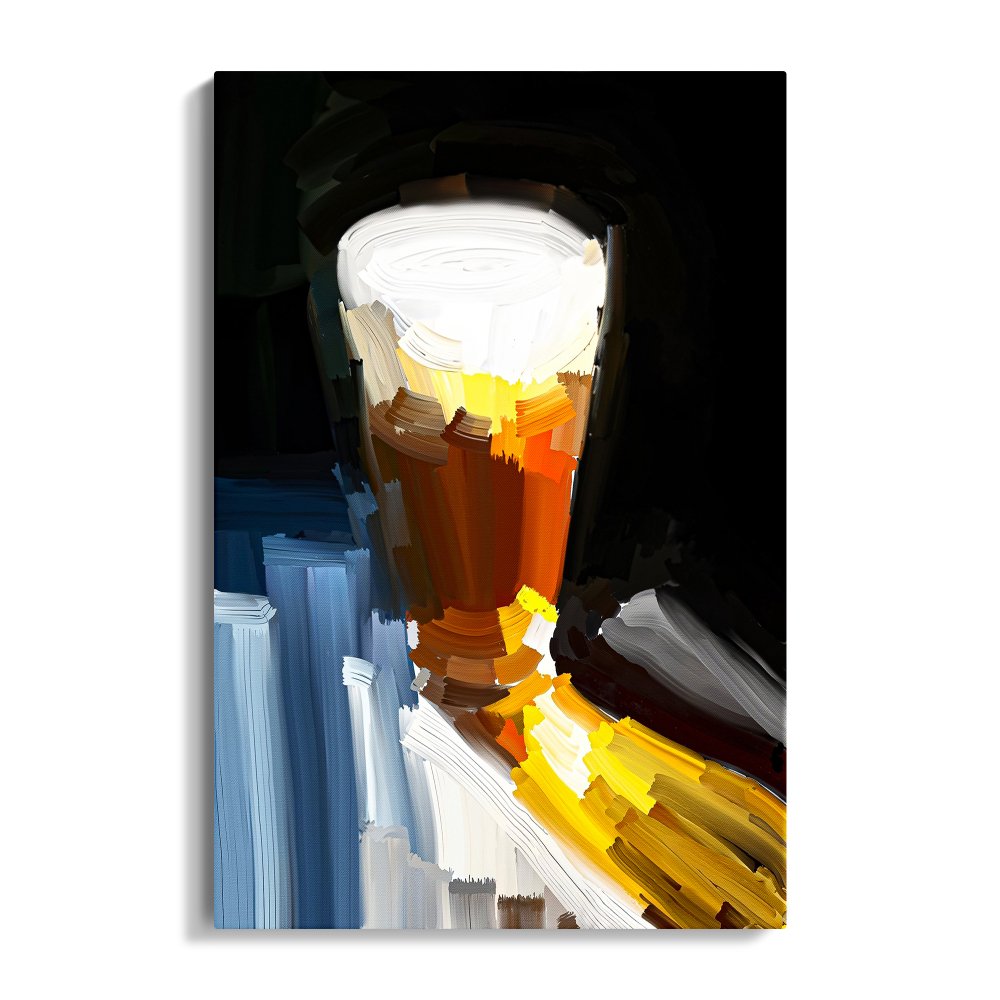 Captivating Abstract Oil Painting of a Golden Beer Glass Against Dark Background