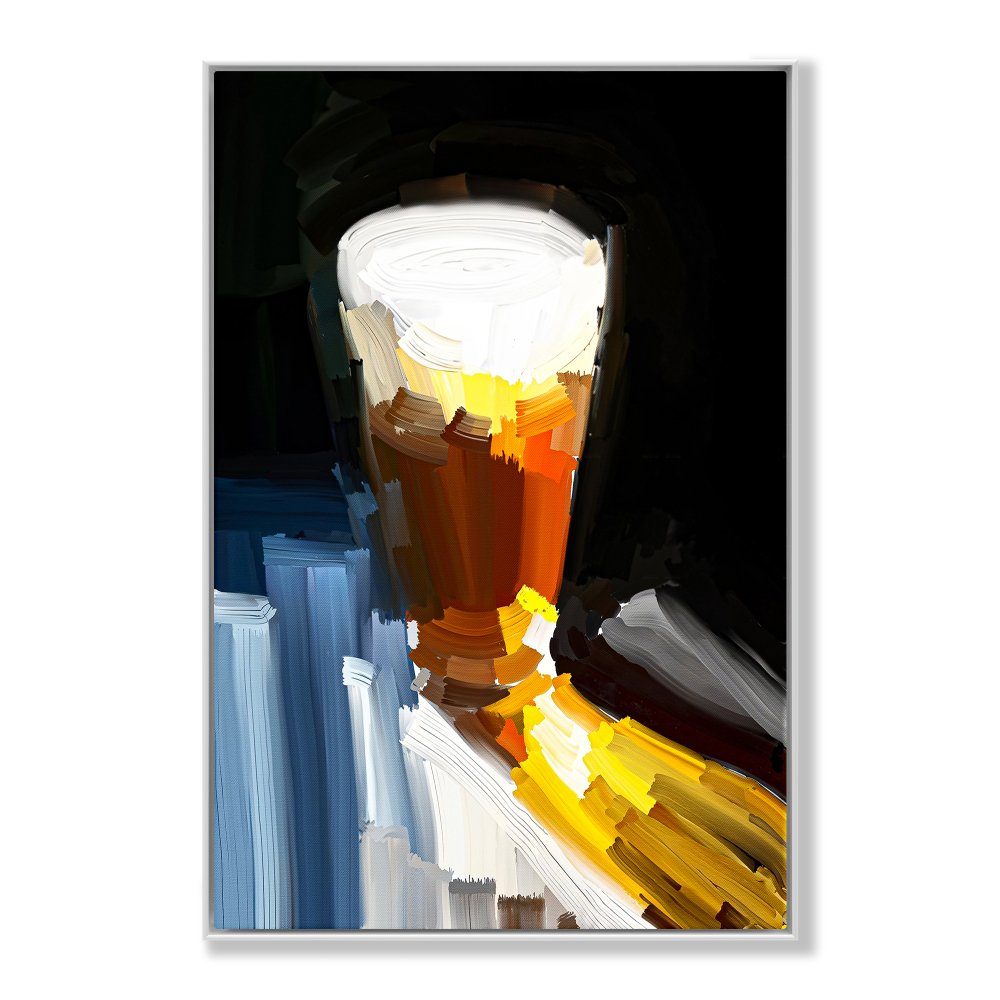 Captivating Abstract Oil Painting of a Golden Beer Glass Against Dark Background