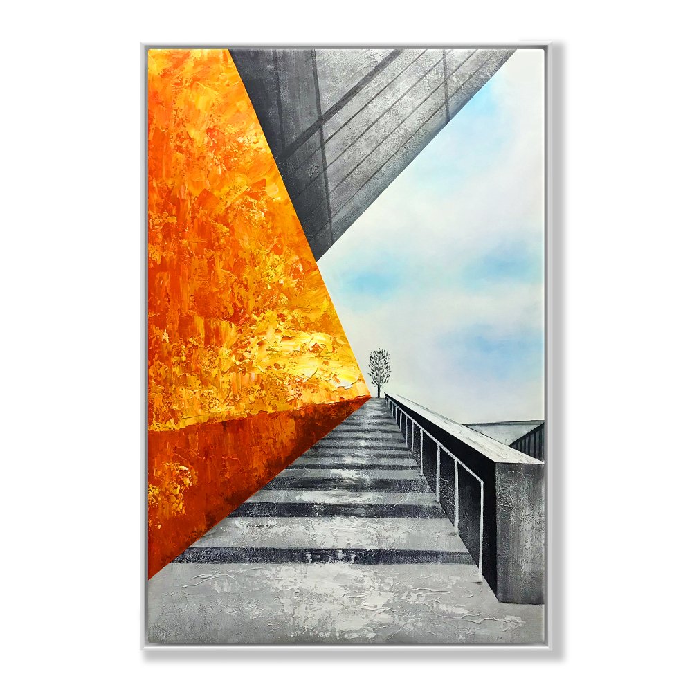 Abstract Urban Landscape: Vibrant Rooftop Perspective in Oil