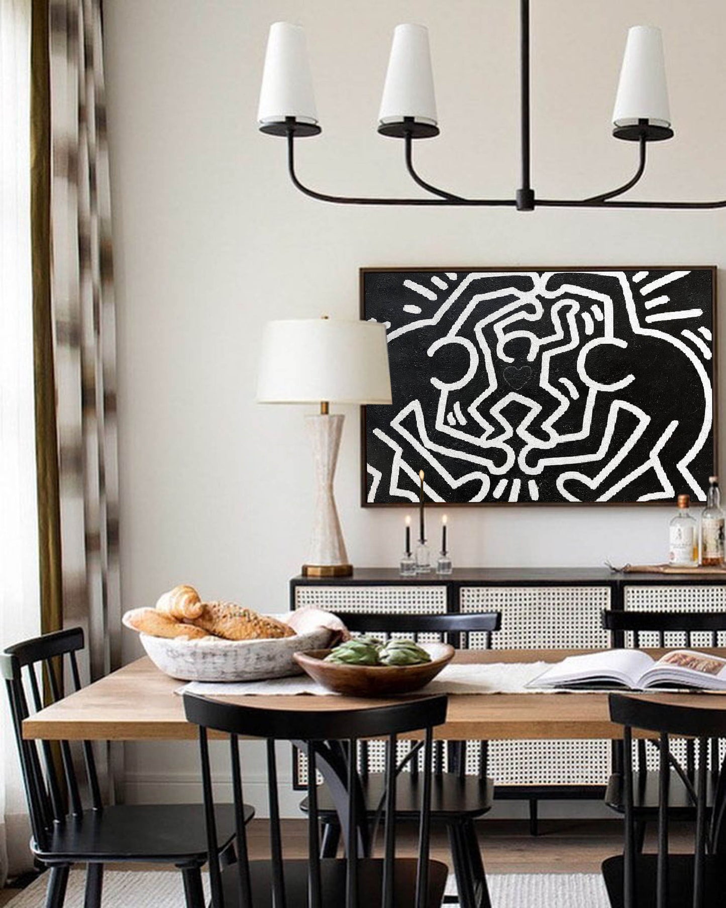 Bold Abstract Expressionist Oil Painting in Keith Haring Style