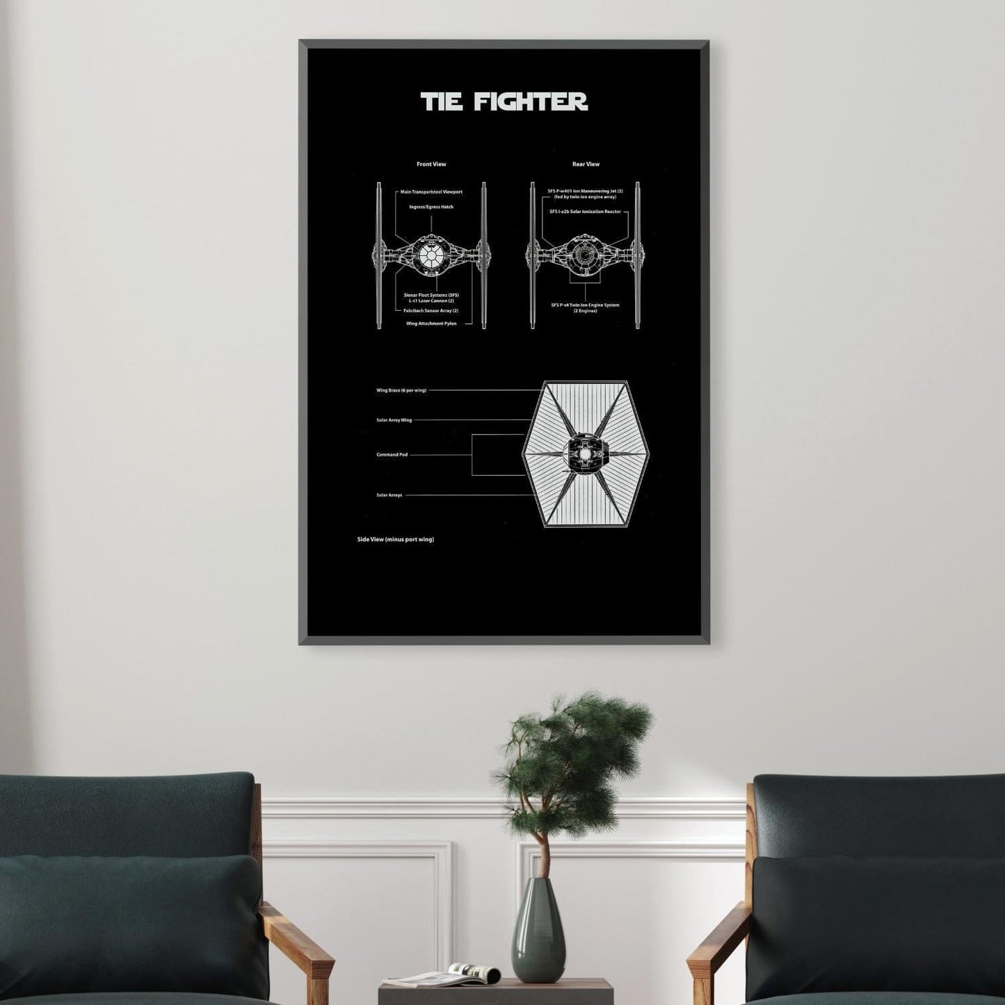 Star Wars TIE Fighter Blueprint Oil Painting for Sci-Fi Art Lovers