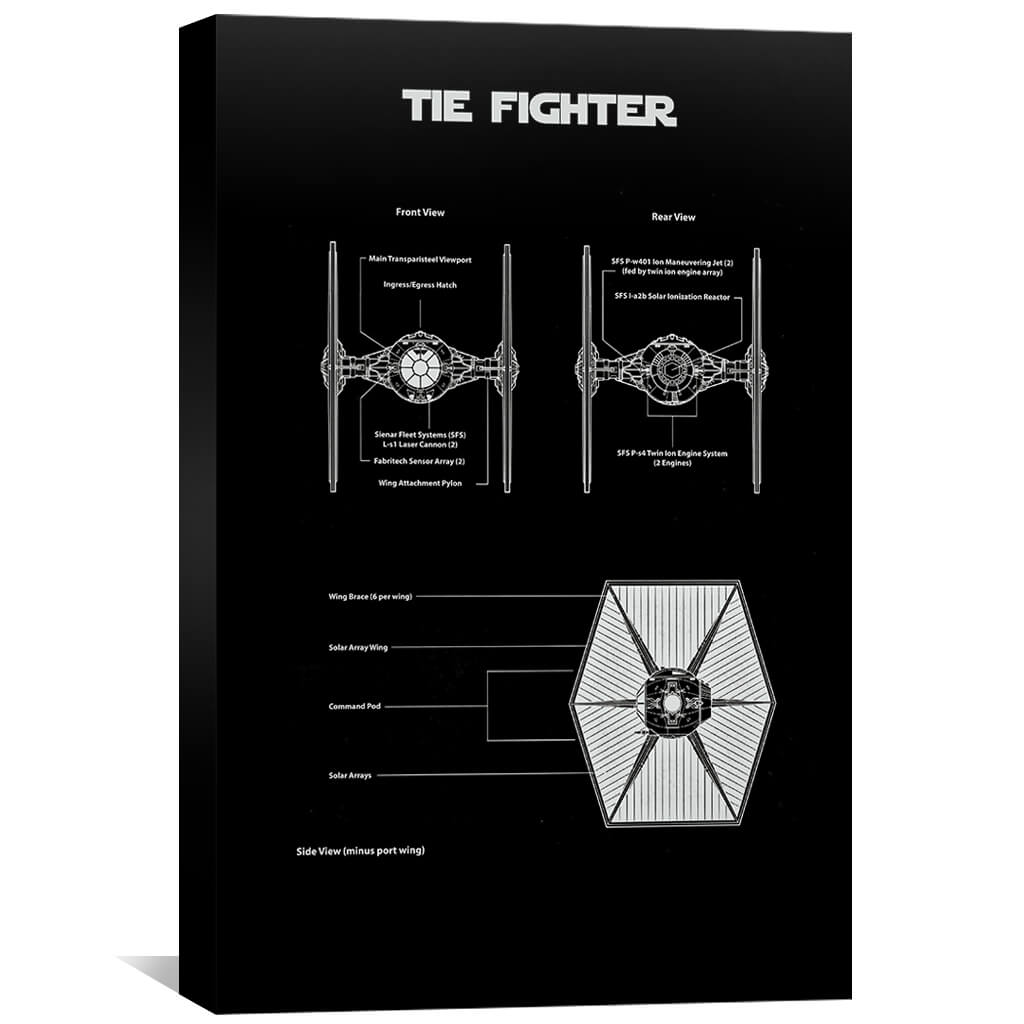Star Wars TIE Fighter Blueprint Oil Painting for Sci-Fi Art Lovers