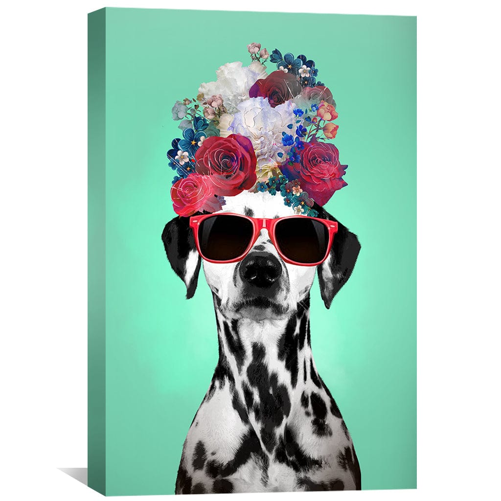 Chic Dalmatian Art with Flowers and Sunglasses for Stylish Home Decor