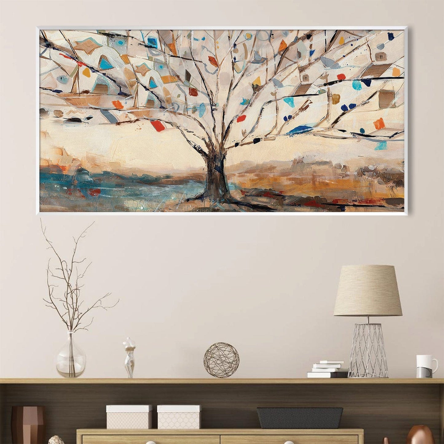 Colorful Abstract Tree Oil Painting for Modern Home Décor