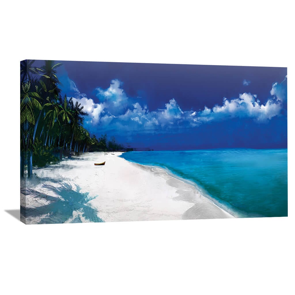 Serene Tropical Beach Landscape Oil Painting for Home Decor