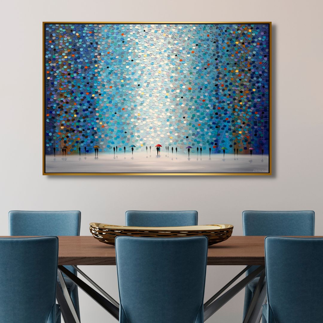 Colorful Umbrellas Under Night Sky - Abstract Oil Painting for Home Decor