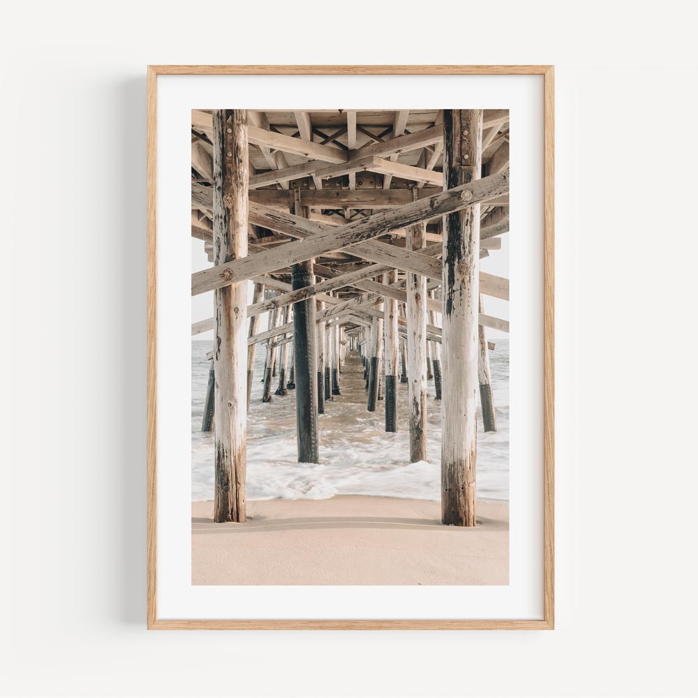 Tranquil Ocean View Under Pier - Serene Coastal Oil Painting for Home Decor