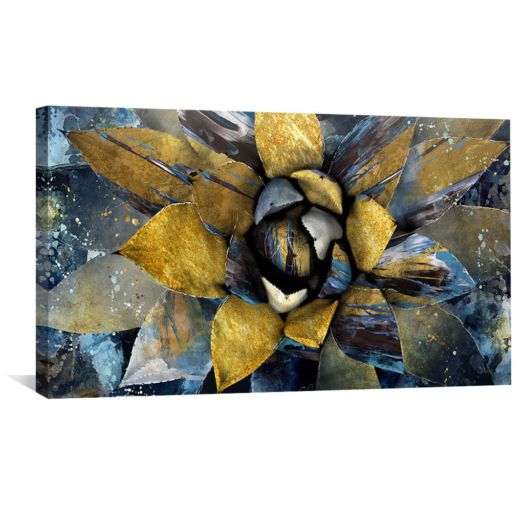 Elegant Gold and Blue Floral Oil Painting for Modern Home Decor