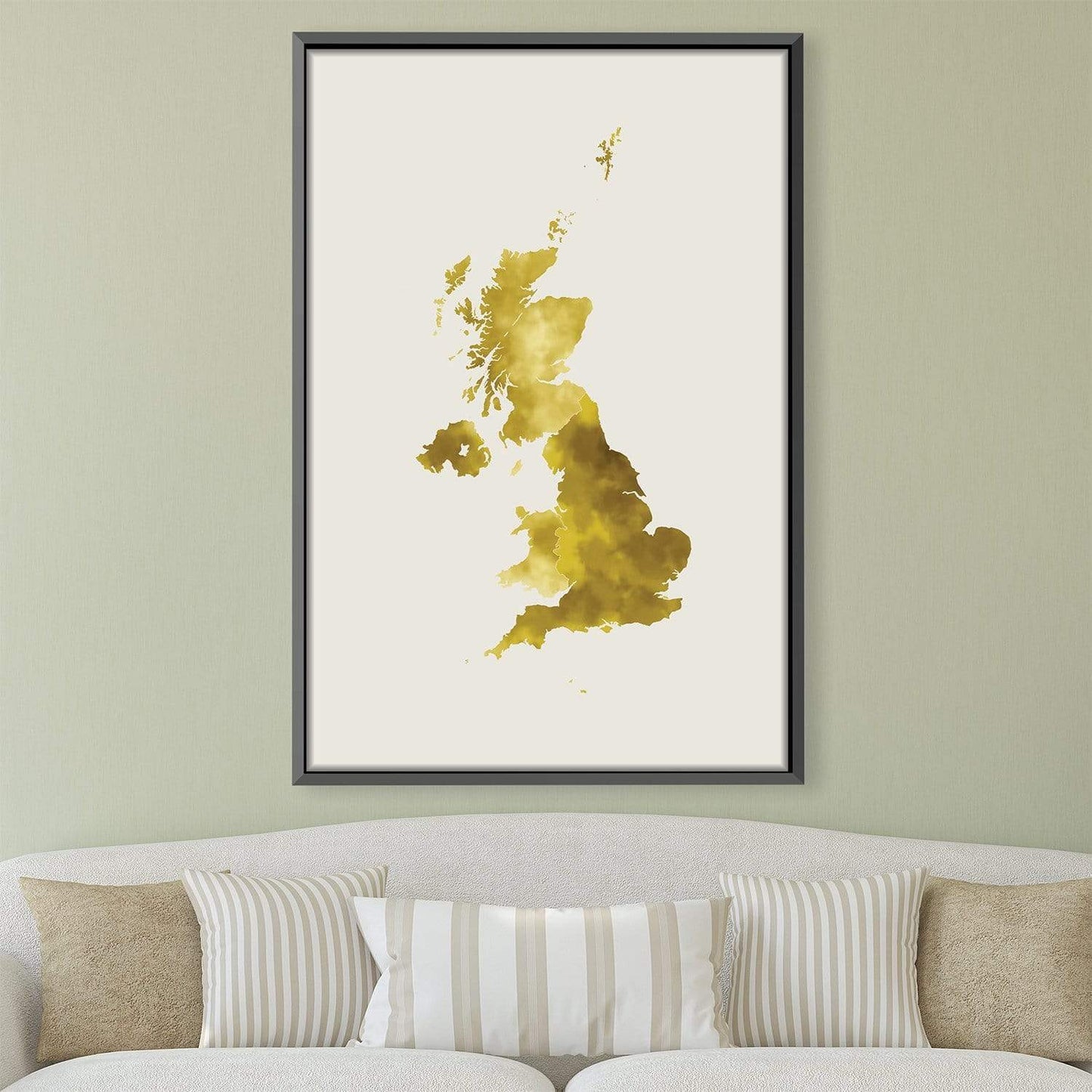 Elegant Gold Map of the United Kingdom Watercolor Oil Painting for Home Decor